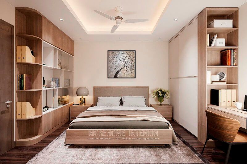 Sắp xếp phòng ngủ chung cư nhỏ với sự lược giản tối đa những nội thất không liên quan giúp căn phòng có được độ thông thoáng cần thiết